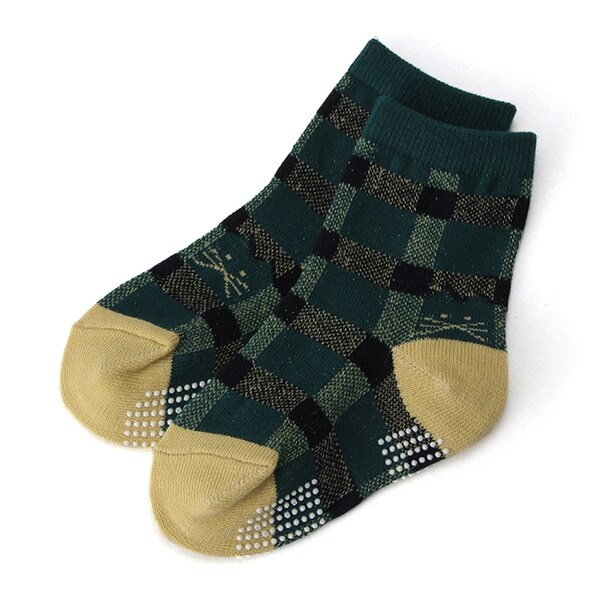 チェックネコクルーソックス