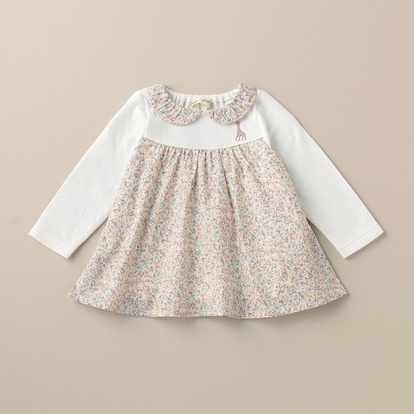 フラワー切替長袖チュニック【日本製】