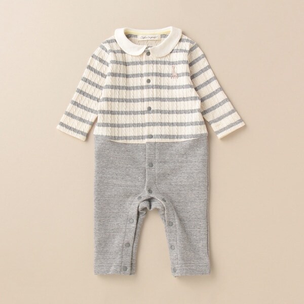 ジャガードボーダー長袖カバーオール【日本製】