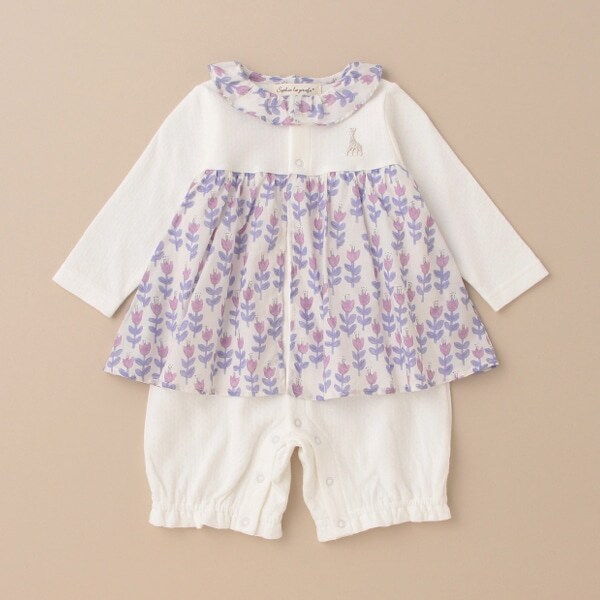 チューリップ柄長袖ロンパース【日本製】