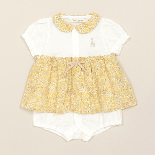 小花柄衿つきロンパース【日本製】