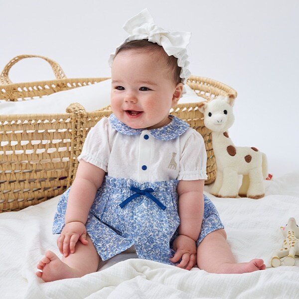 小花柄衿つきロンパース【日本製】