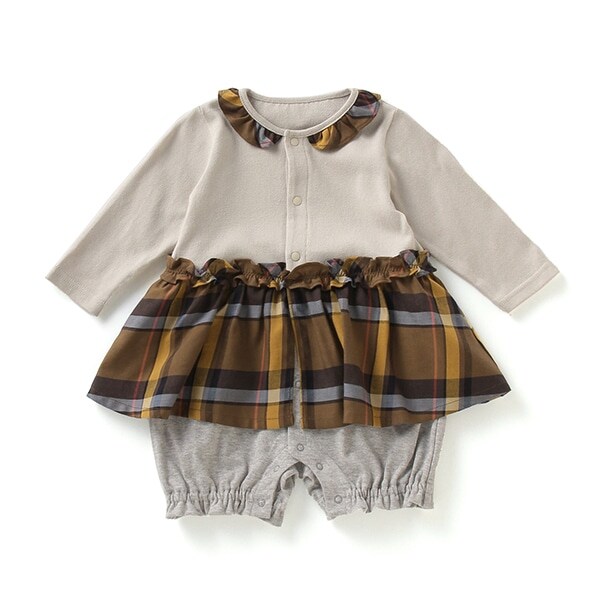 【KISETTE】 チェック長袖ロンパース【日本製】