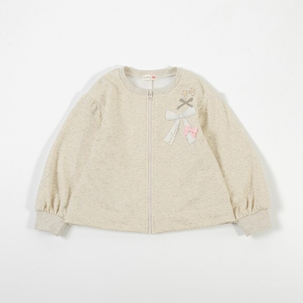 リボンアップリケの裏シャギージップアップジャケット(100～130)