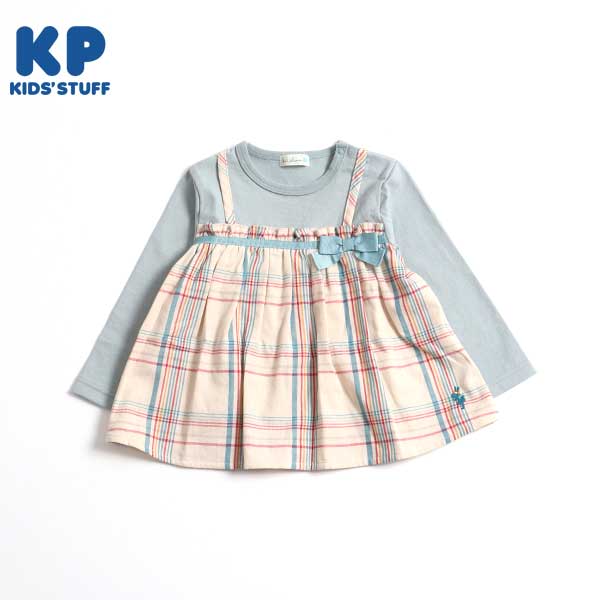 二重織チェックのドッキング長袖Tシャツ(90)