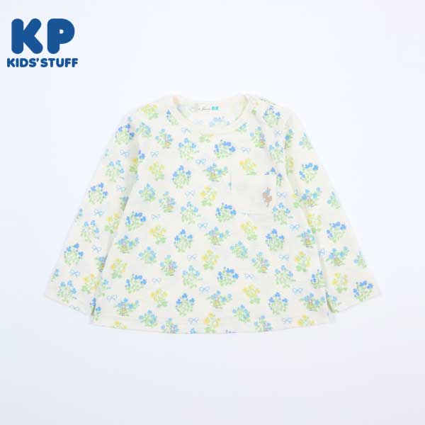 うさぎの花×リボン柄長袖Tシャツ(80～90)