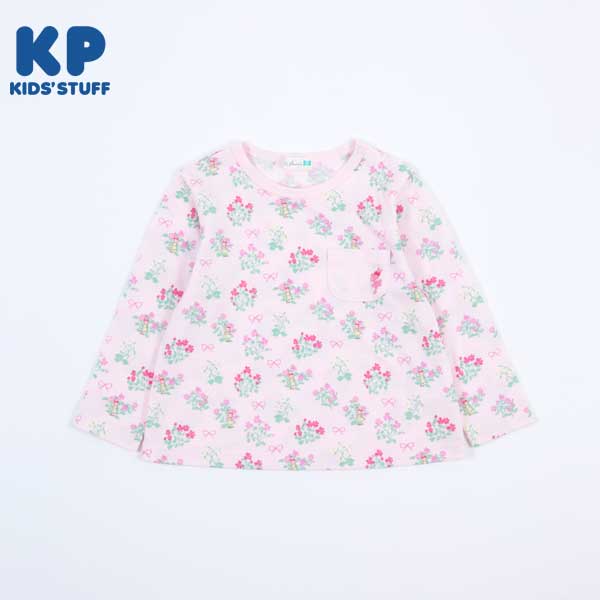 うさぎの花×リボン柄長袖Tシャツ(80～90)