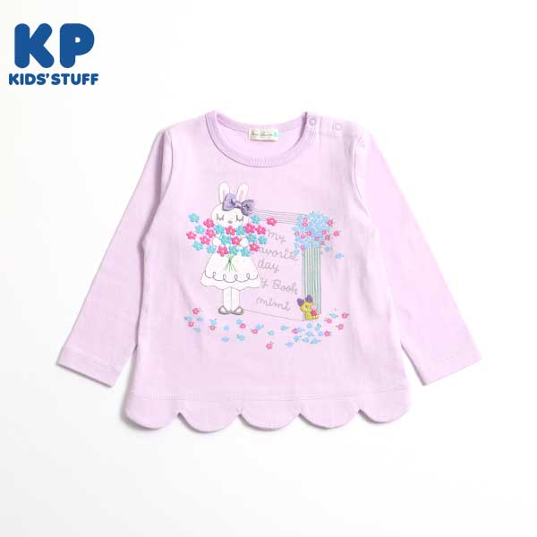 【TioTio抗ウイルス】うさぎアップリケ刺しゅうの長袖T(90)