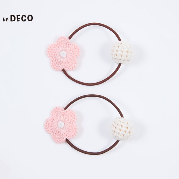 お花編みモチーフヘアゴム2個セット