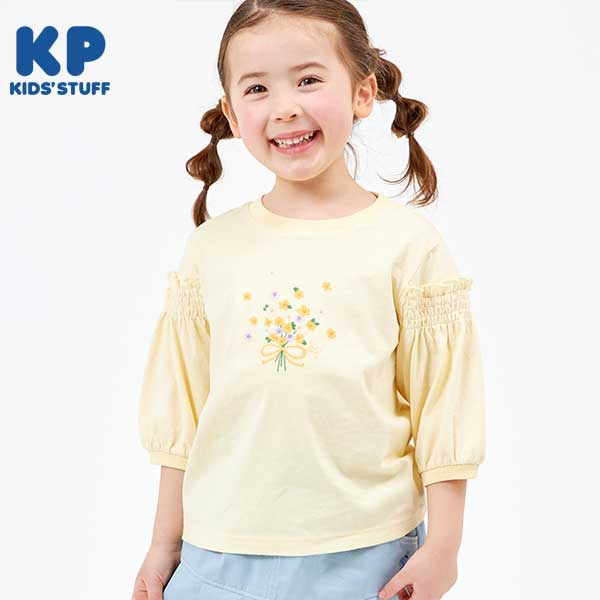 ブーケ刺しゅうの7分袖Tシャツ(120～130)