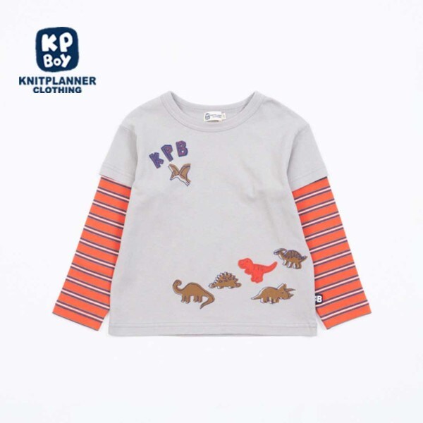 KPBOY ボーダーと無地天竺のレイヤード風長袖Ｔシャツ(80～120)