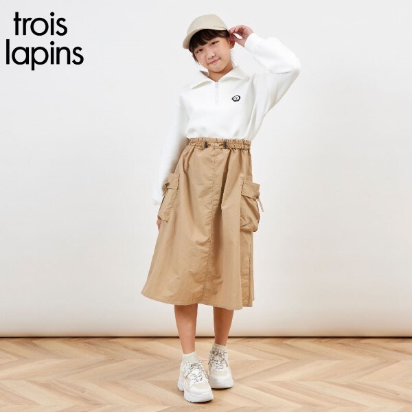 troislapins ハーフジップドッキングカーゴワンピース(140～160)