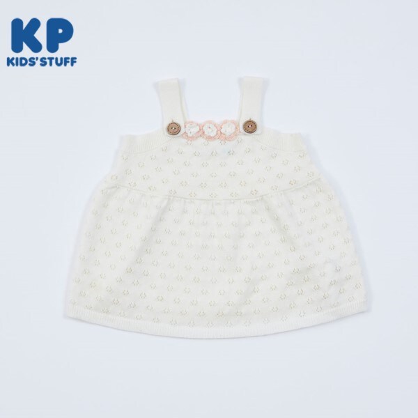 KP(ケーピー)透かし柄編み花付ニットジャンパースカート(Free)