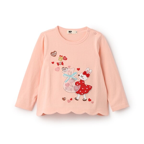 バレンタインmimiアップリケ長袖Tシャツ