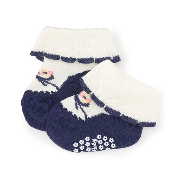 日本製/折り返しスカラップリボンシューズソックス