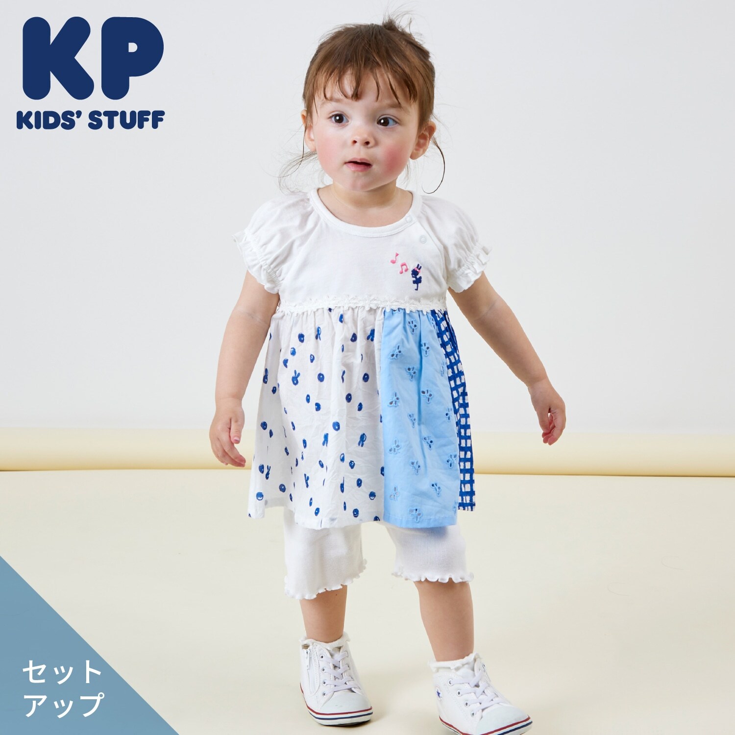 ローンプリント＆レース 縦接ぎチュニックセット