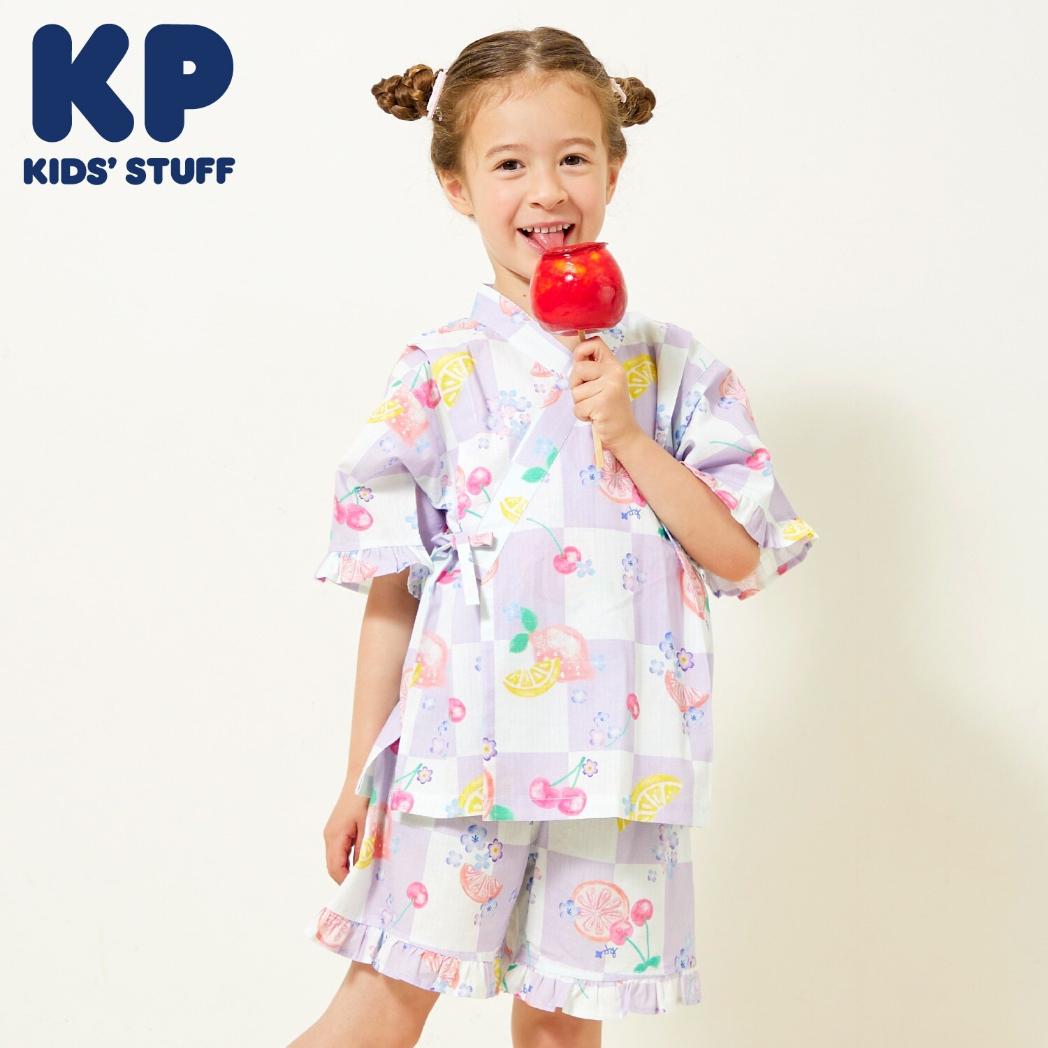 甚平 市松×フルーツ柄