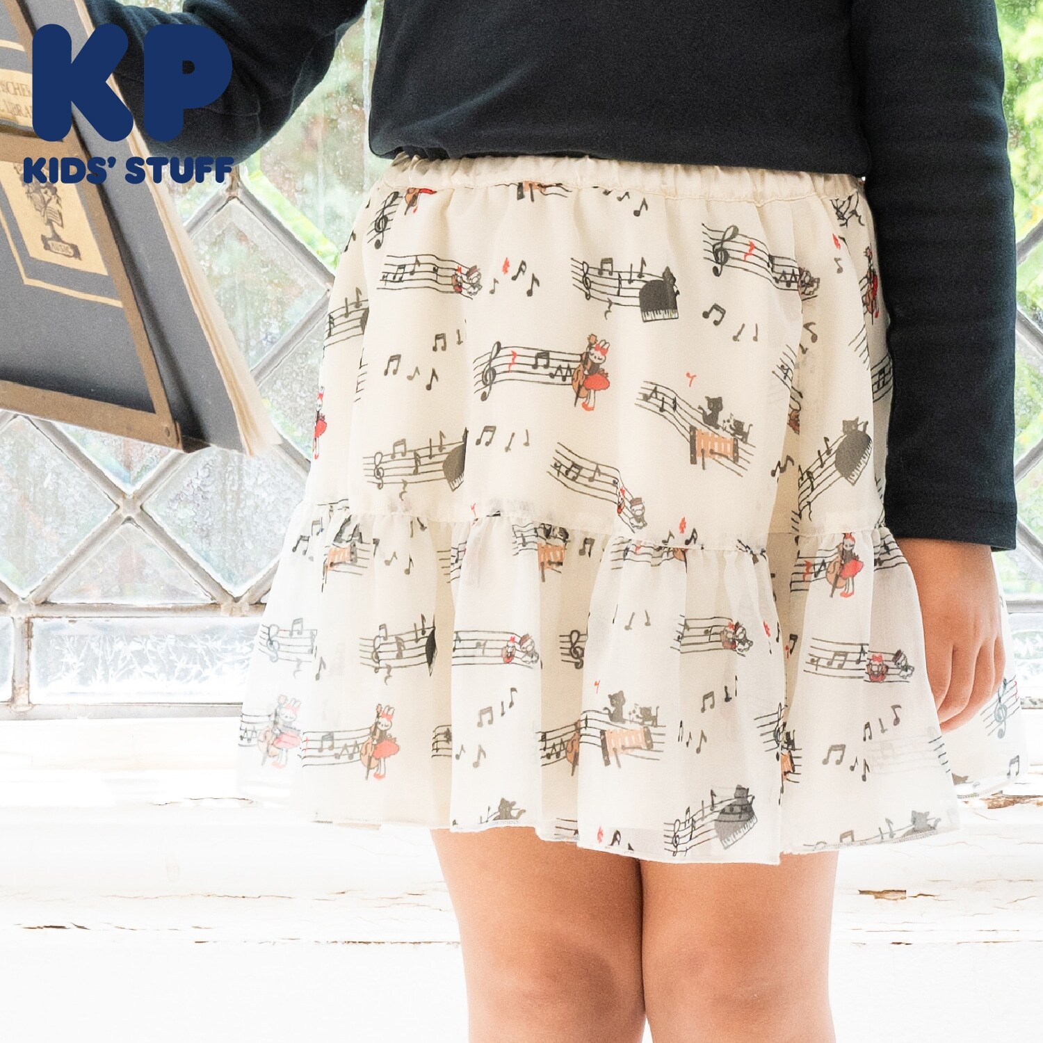 音符柄プリント シフォン スカート