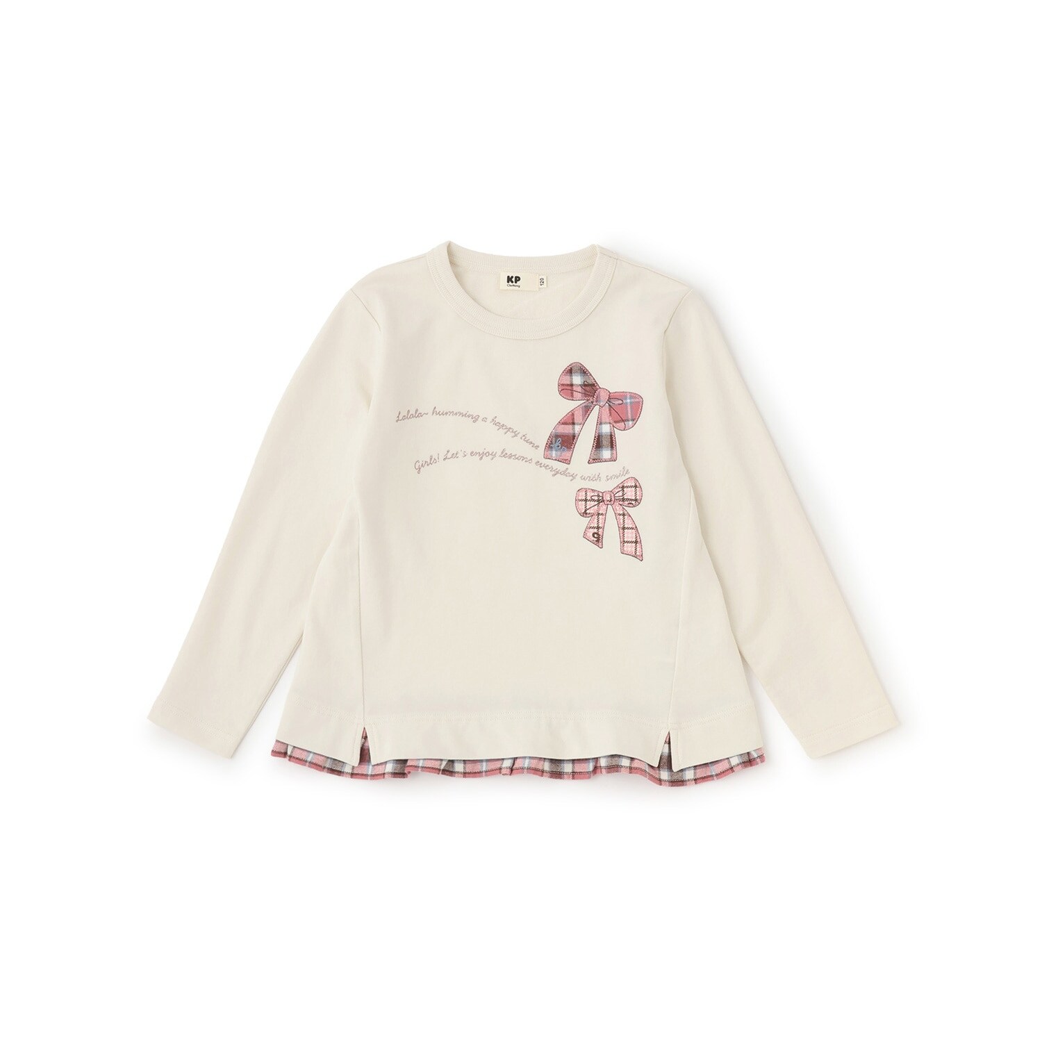 リボンアップリケ×裾チェック トレーナー