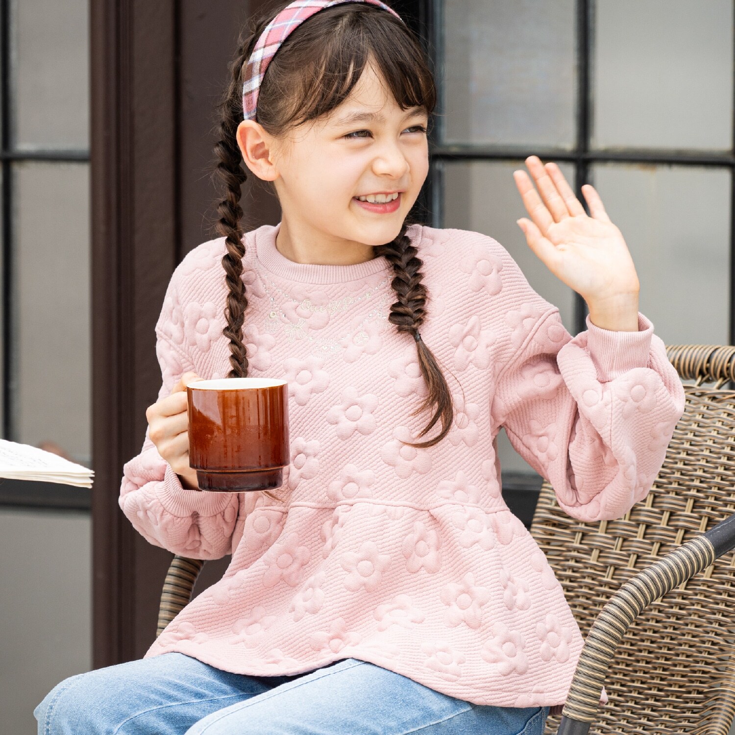 花ジャカード ペプラム トレーナー