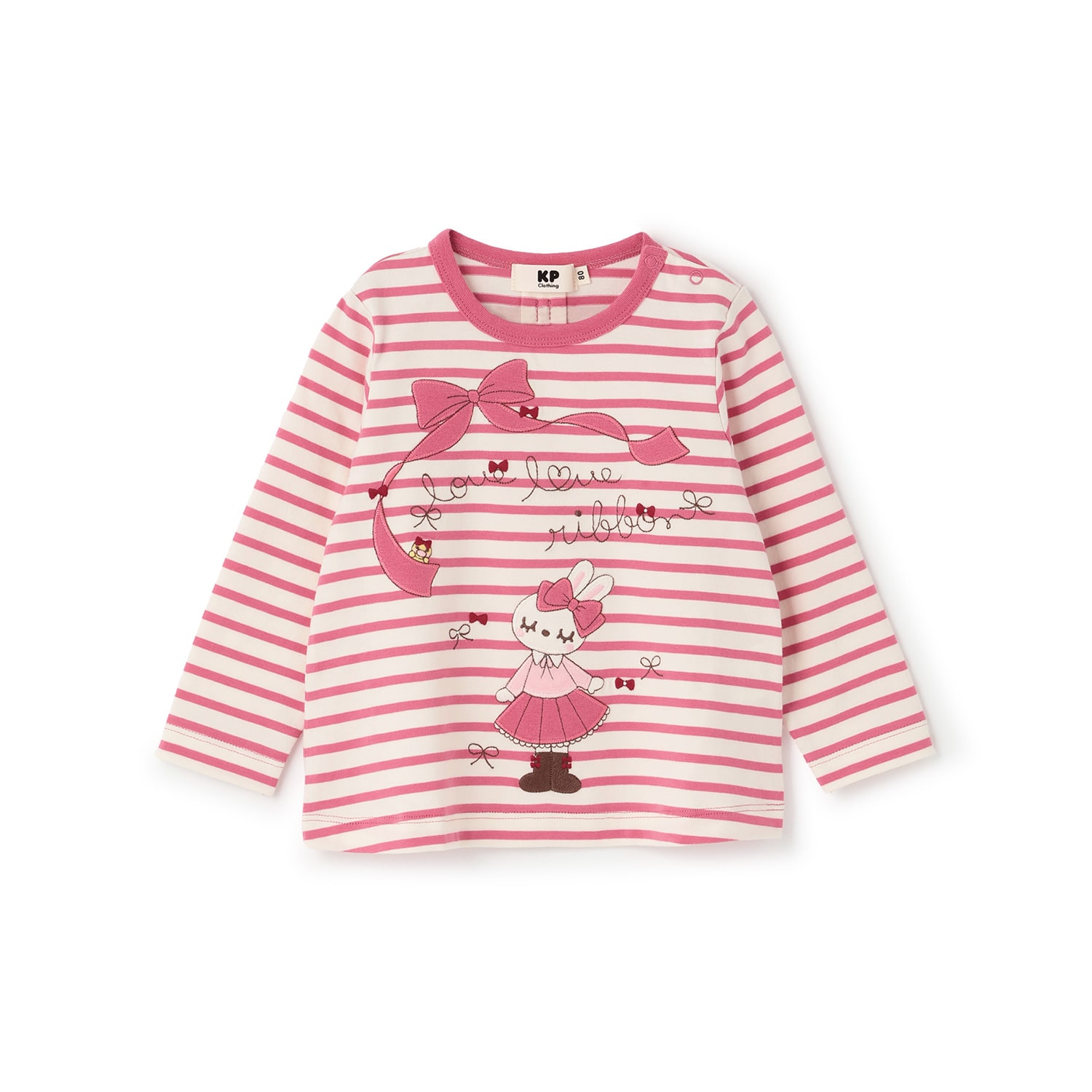 mimiちゃんアップリケ ボーダー長袖Tシャツ