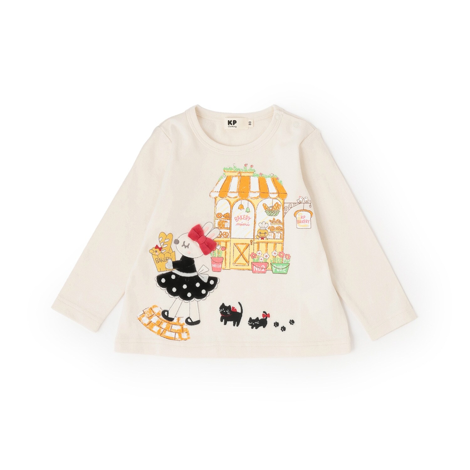 ベーカリーmimiちゃんアップリケ 長袖Tシャツ