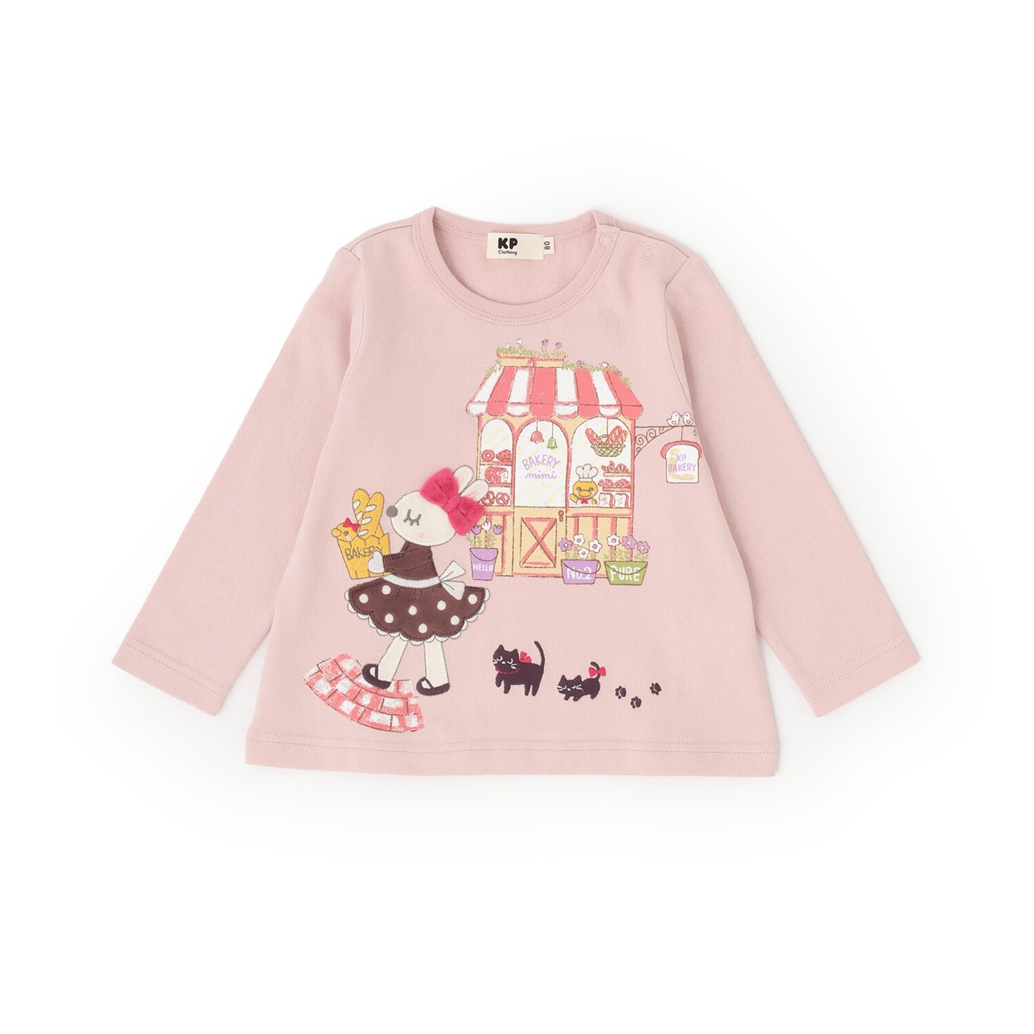 ベーカリーmimiちゃんアップリケ 長袖Tシャツ