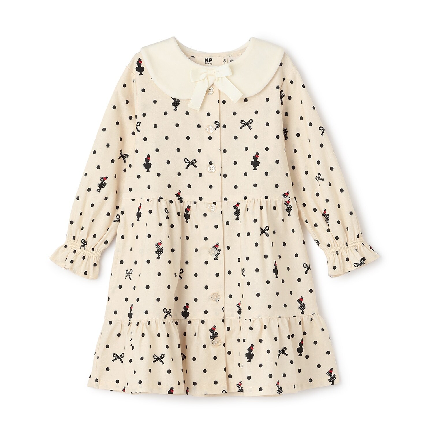 ドットリボン柄ビエラワンピース 【ティペット付き】