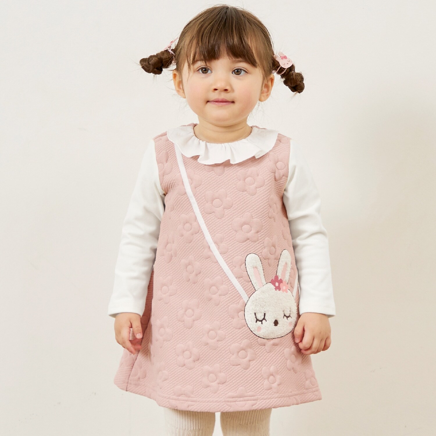 mimiちゃんポシェット風 花キルトワンピース