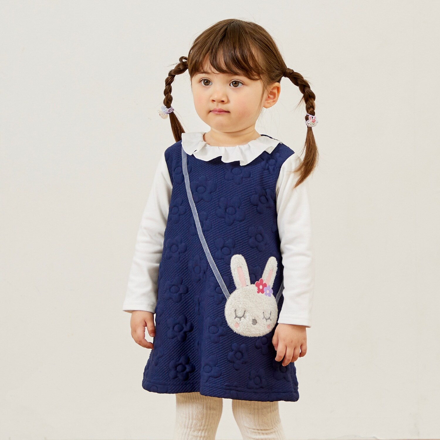 mimiちゃんポシェット風 花キルトワンピース