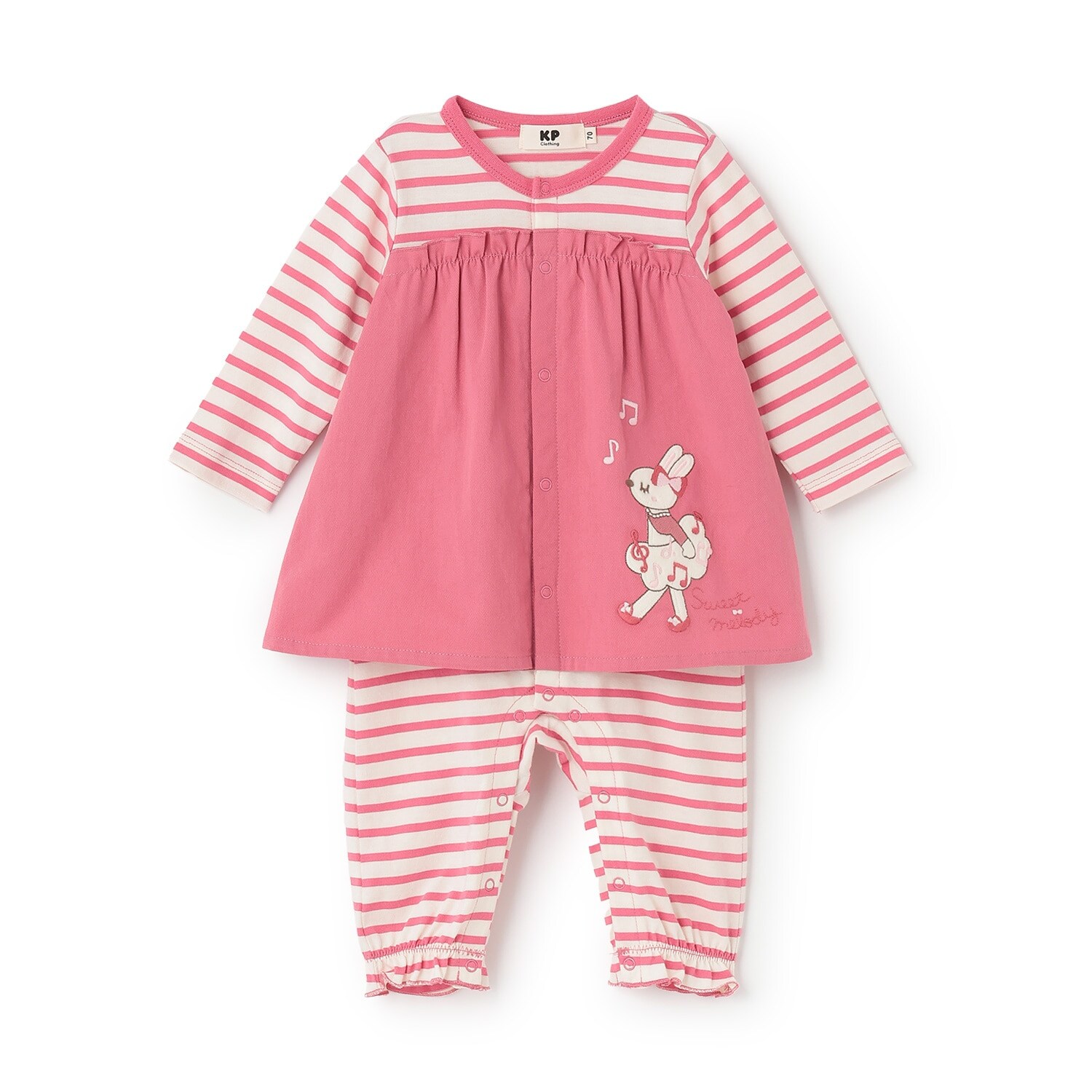 mimiちゃんボーダ- セットアップ風 カバーオール