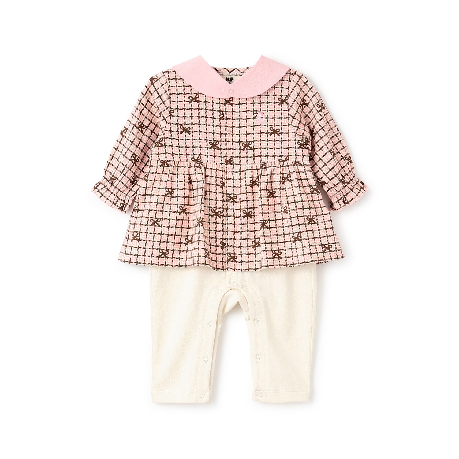 リボンチェック×天竺 カバーオール 【別衿付き】