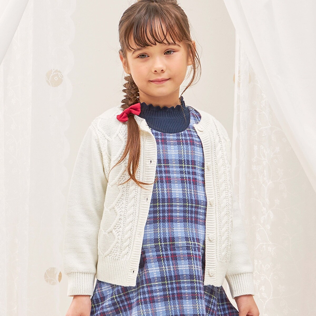 ケーブル編 ニットカーディガン 【ウォッシャブル】