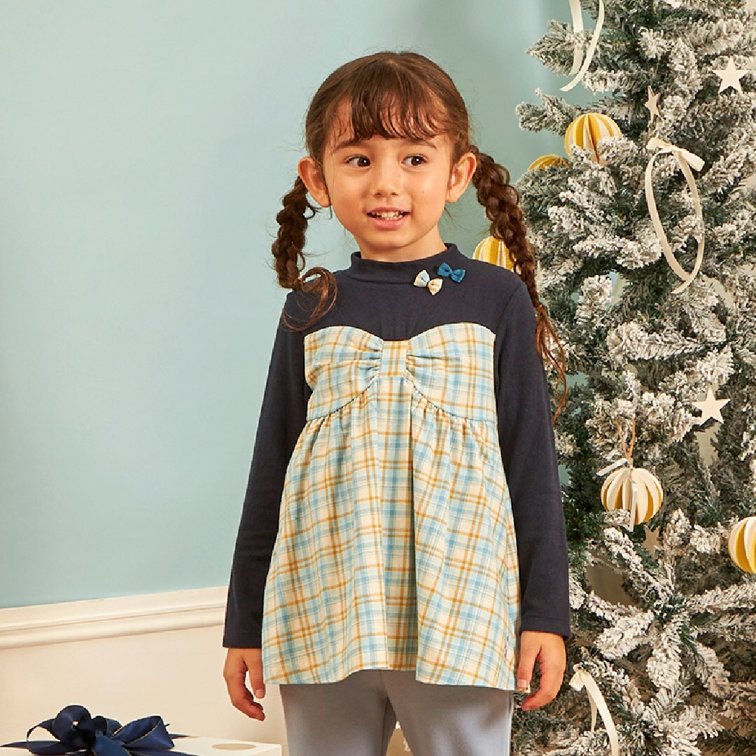 先染チェック×起毛テレコ レイヤード風チュニック