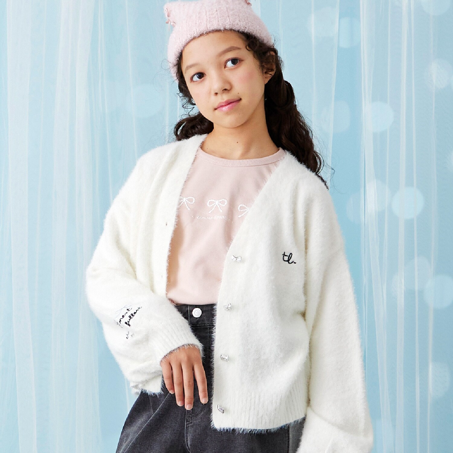 【trois lapins】 シャギーニットVカーデ