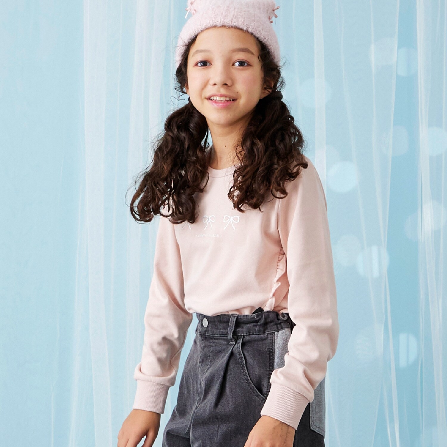 trois lapins リボン刺シュウ フリルトレーナー