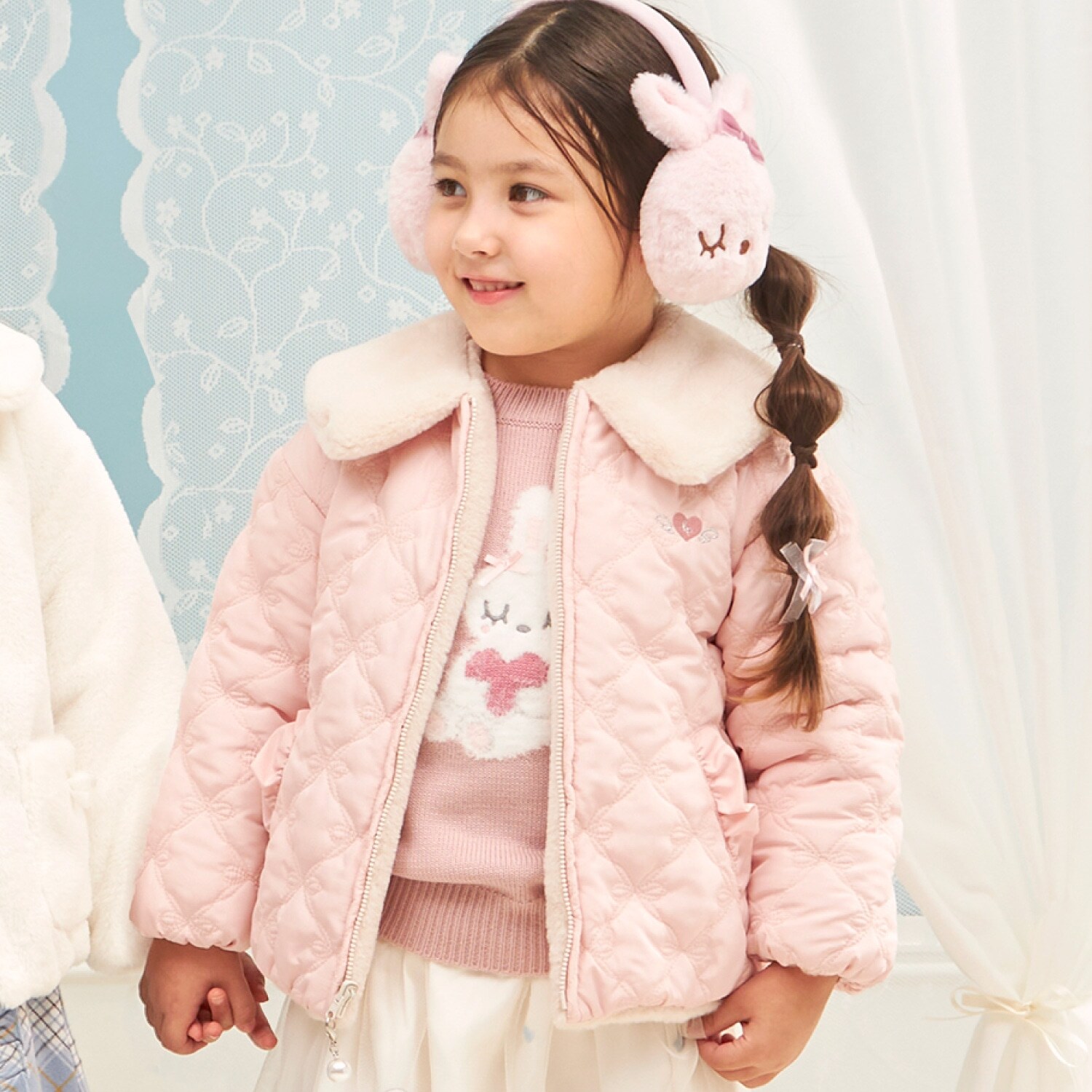 フェイクファー×リボンキルト リバーシブルジャケット