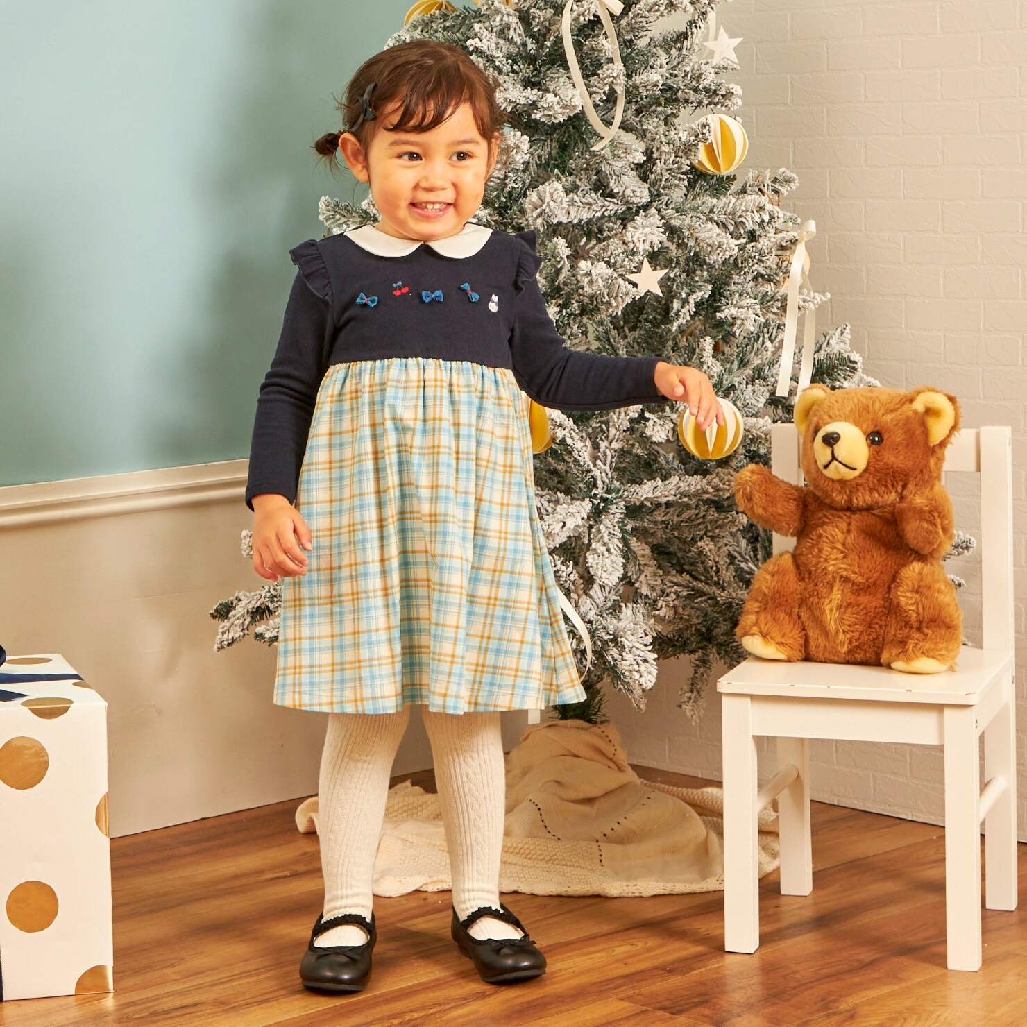 先染チェック×起毛テレコ ワンピース