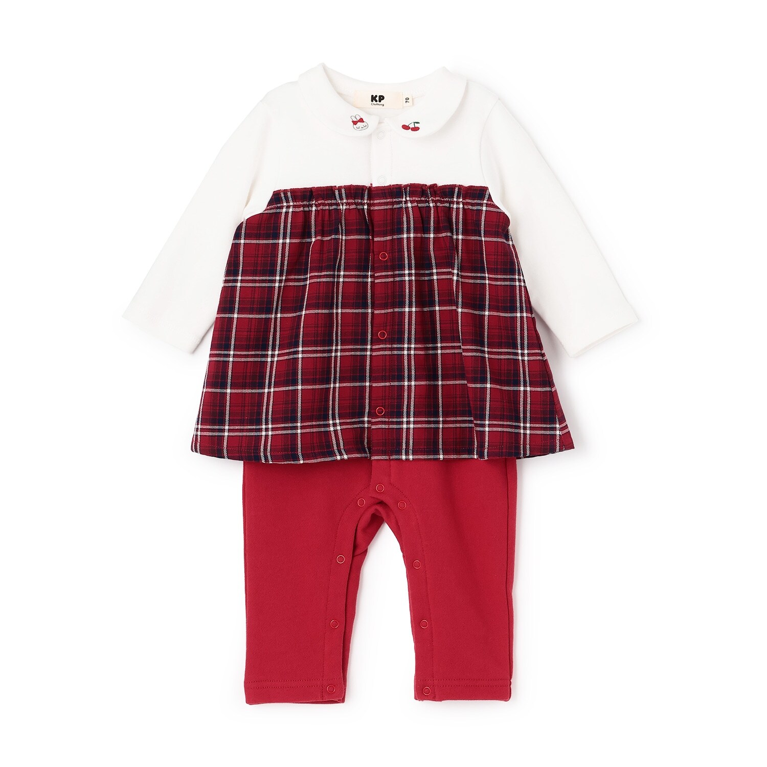 先染チェック レイヤード風カバーオール