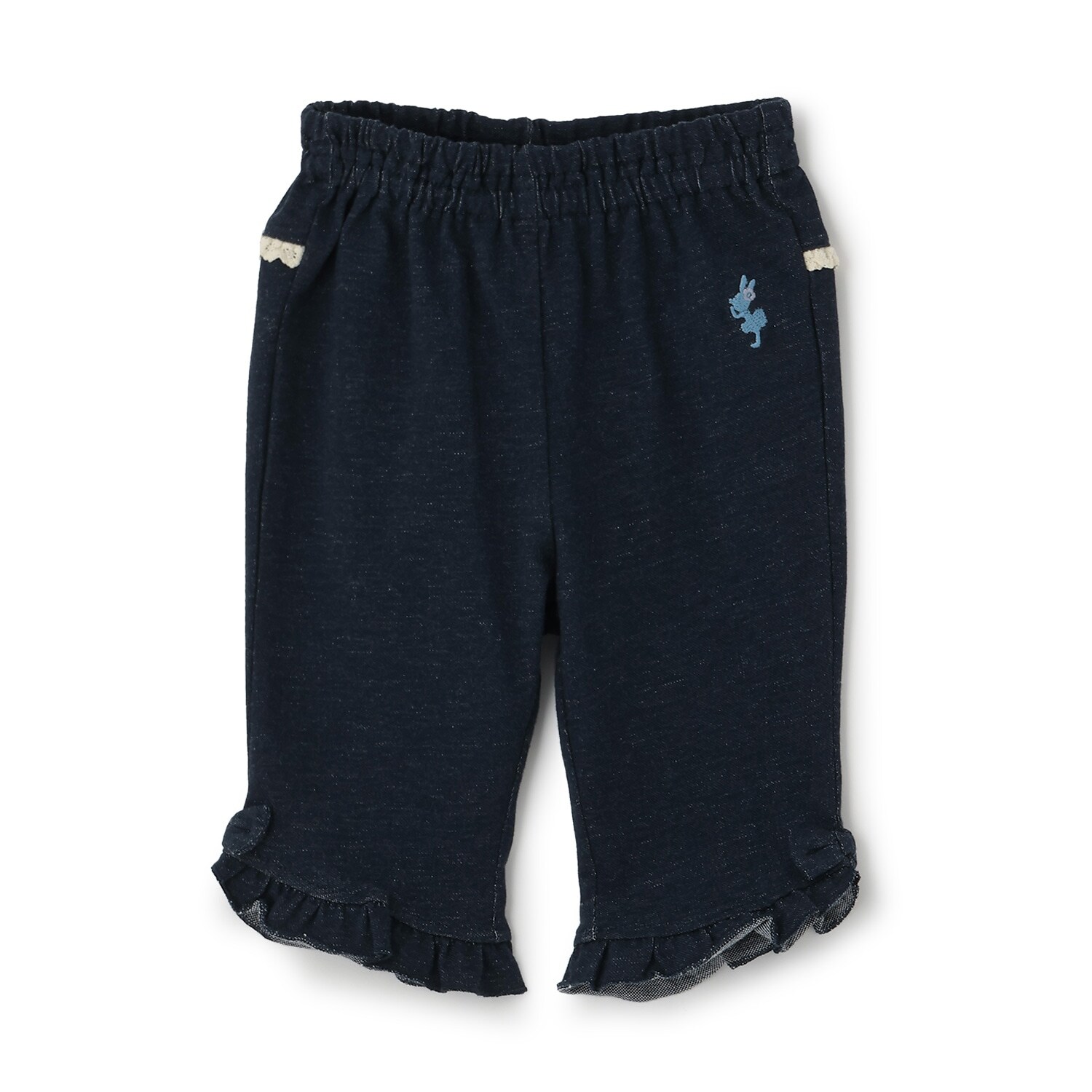 デニム風ニットツイル パンツ 6分丈