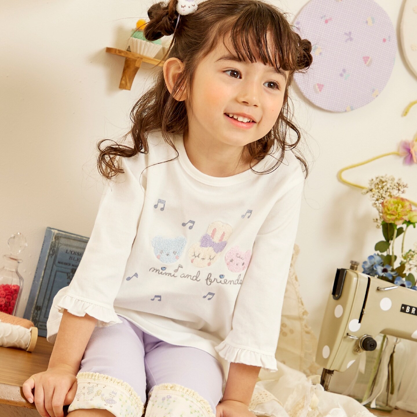 mimiちゃんとフレンズ 7分袖Tシャツ 【POMプロテクト加工】