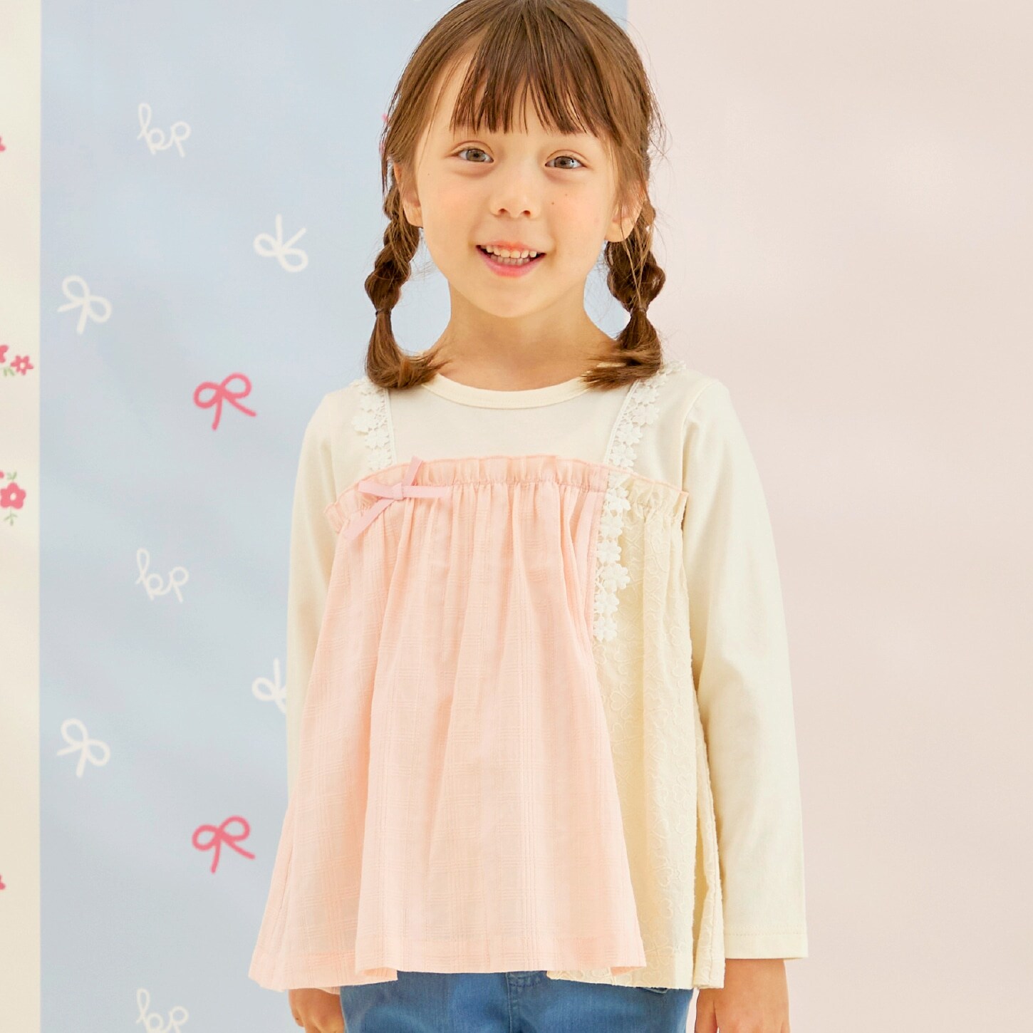 レース切り替え レイヤード風チュニック