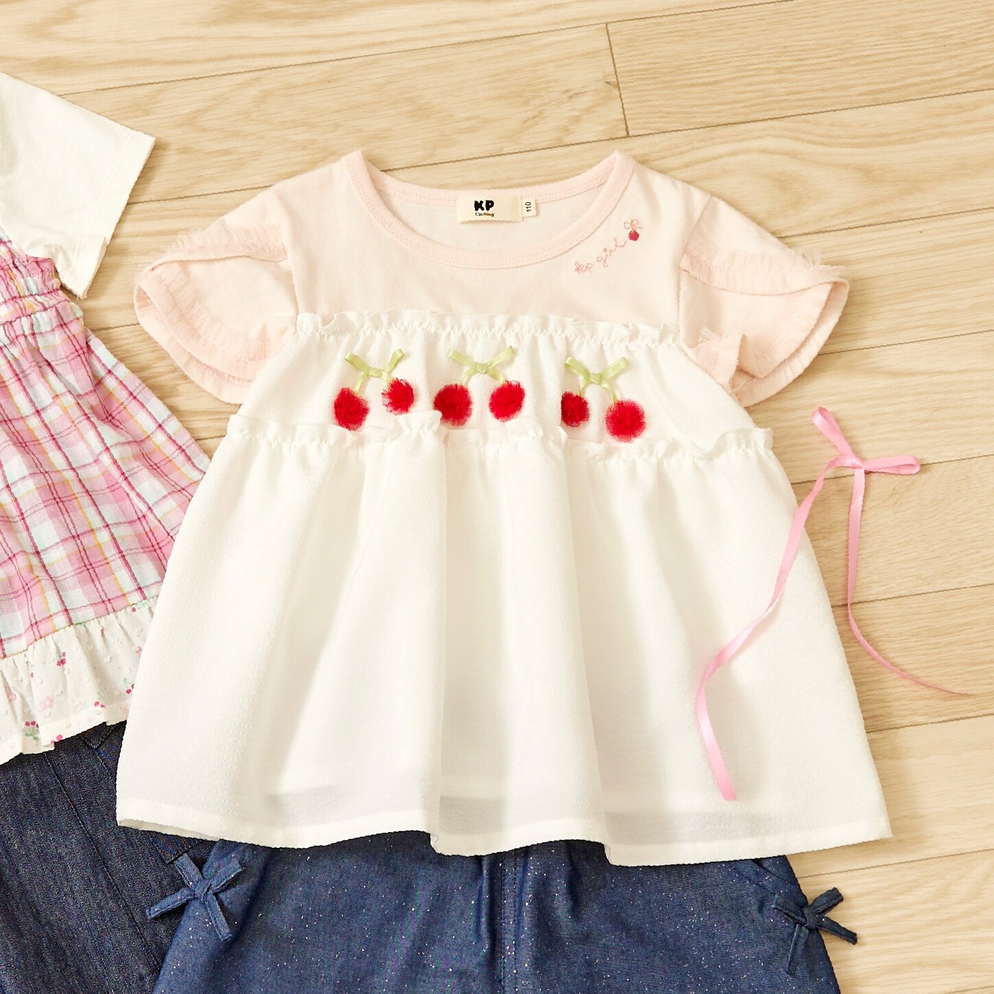 チェリーモチーフ ストライプ 半袖チュニック