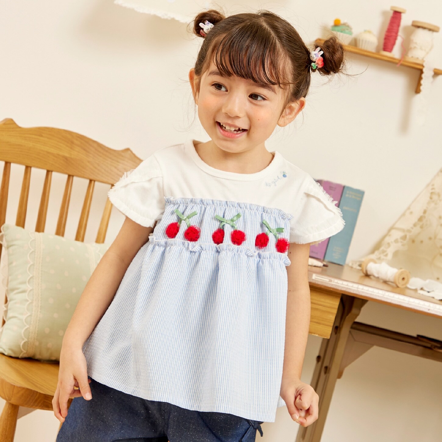 チェリーモチーフ ストライプ 半袖チュニック