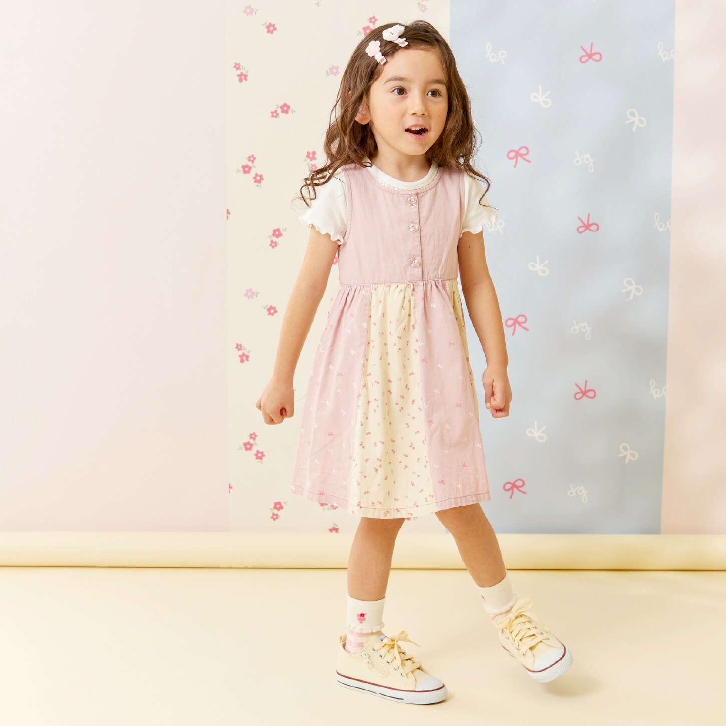 デニム総柄プリント ジャンパースカート