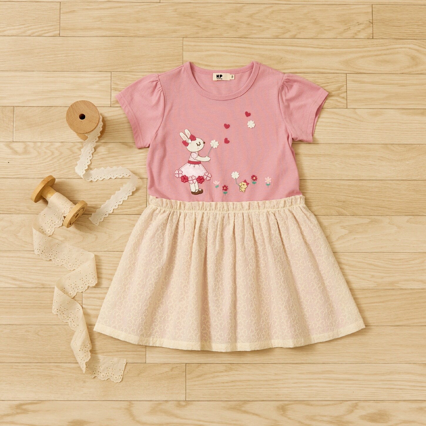 天竺×綿レース クローバー柄 ワンピース