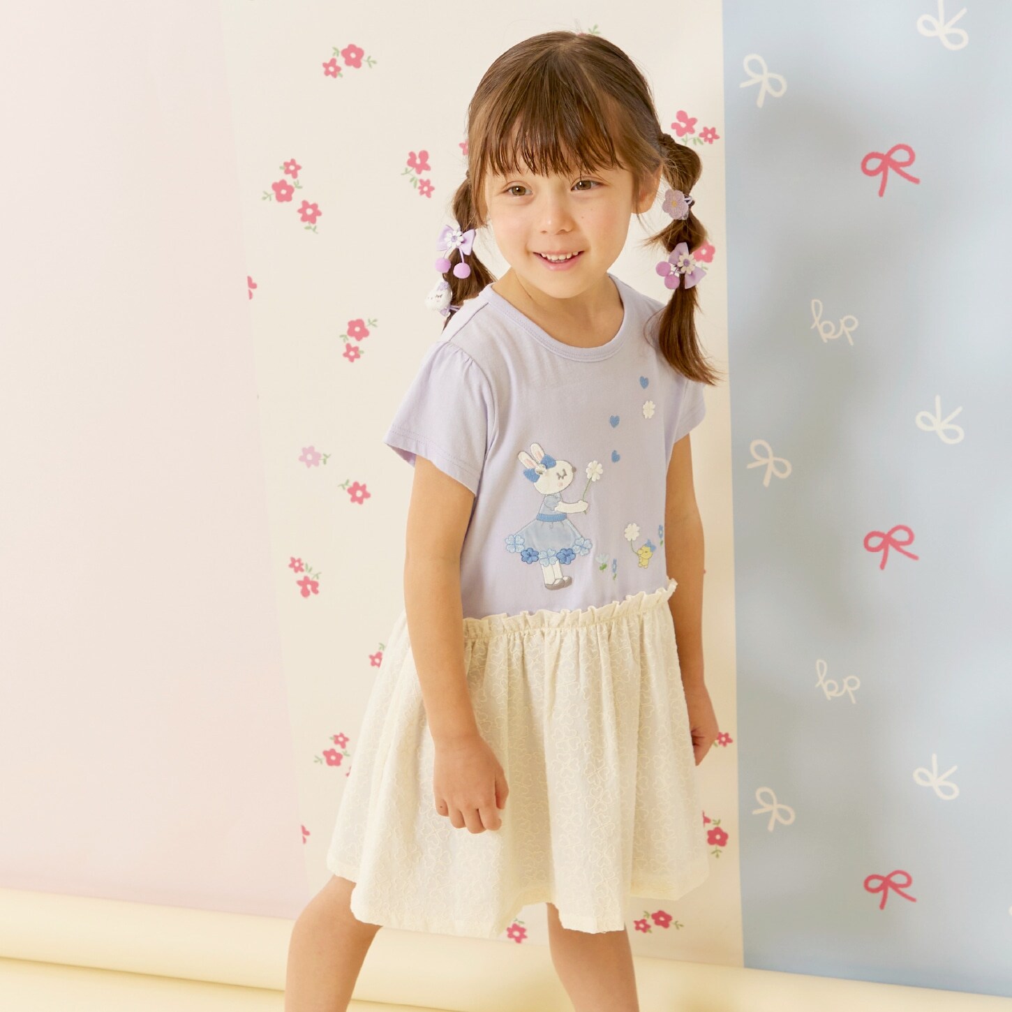 天竺×綿レース クローバー柄 ワンピース