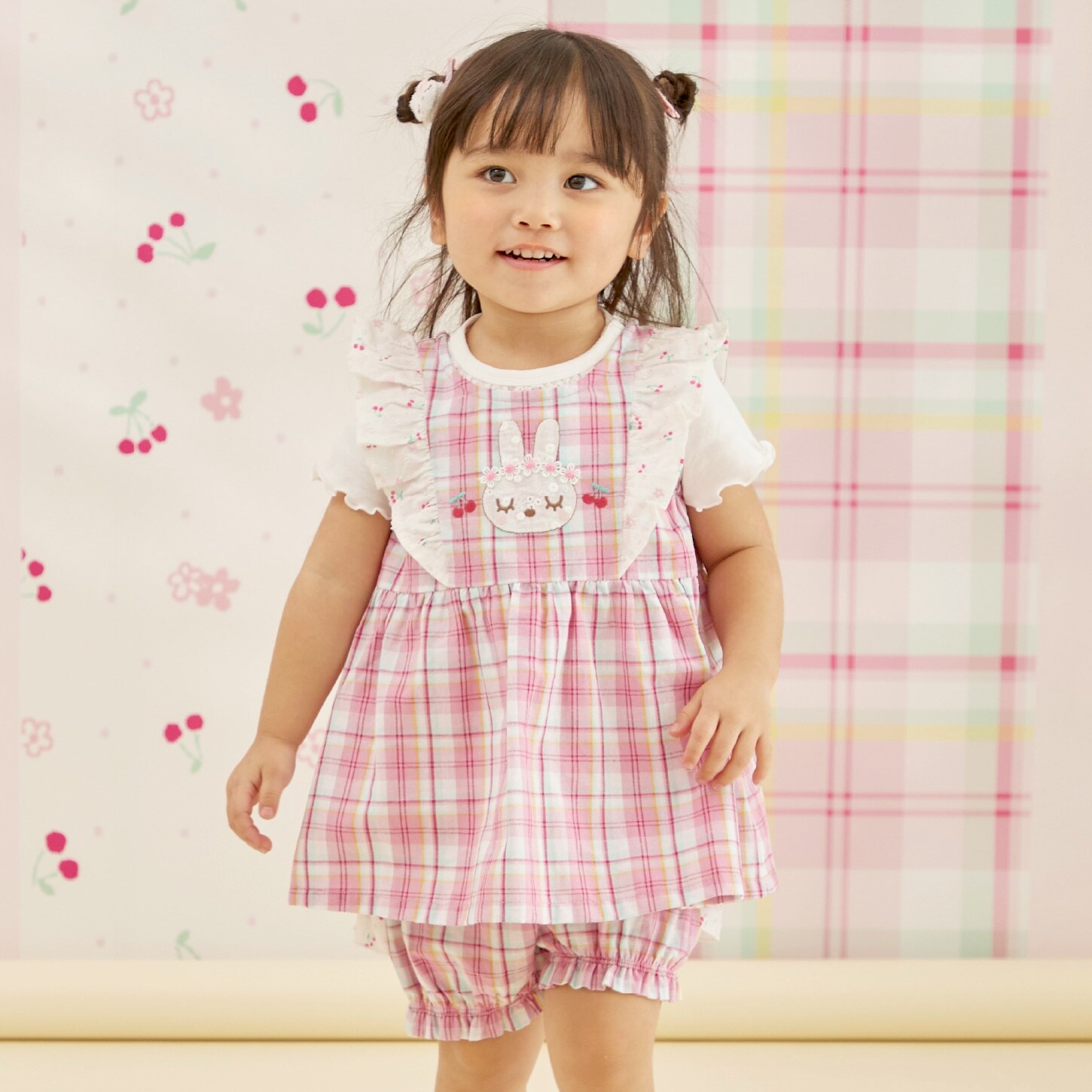 先染チェック×ドビー織プリント チュニック・ブルマセット