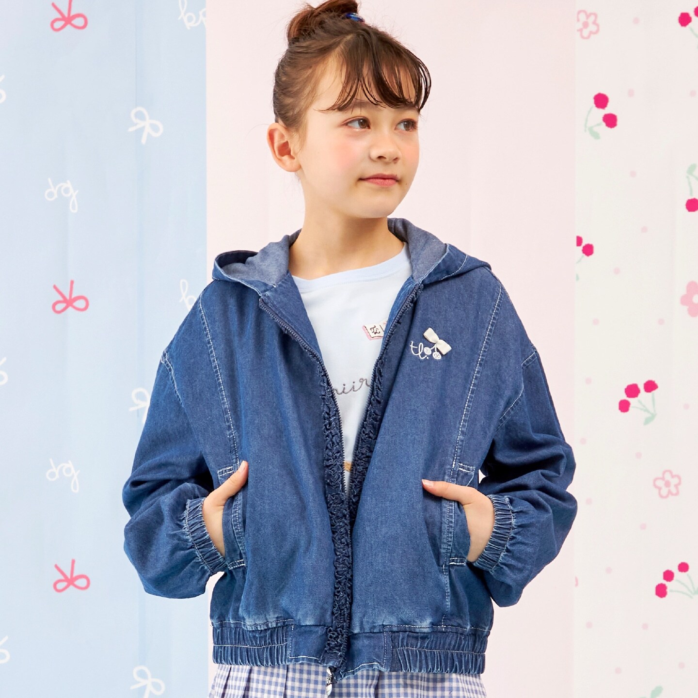 【Trois Lapins】 テンセルデニム　ジップアップフーディー