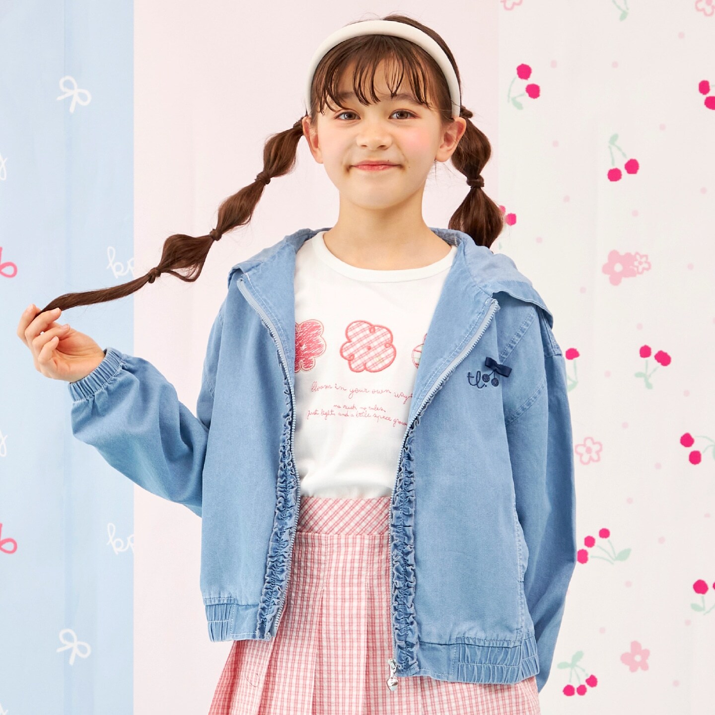 【Trois Lapins】 テンセルデニム　ジップアップフーディー